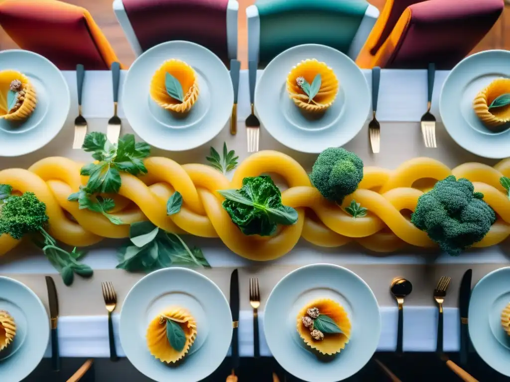 Una mesa de boda elegantemente decorada con innovadoras creaciones de pasta