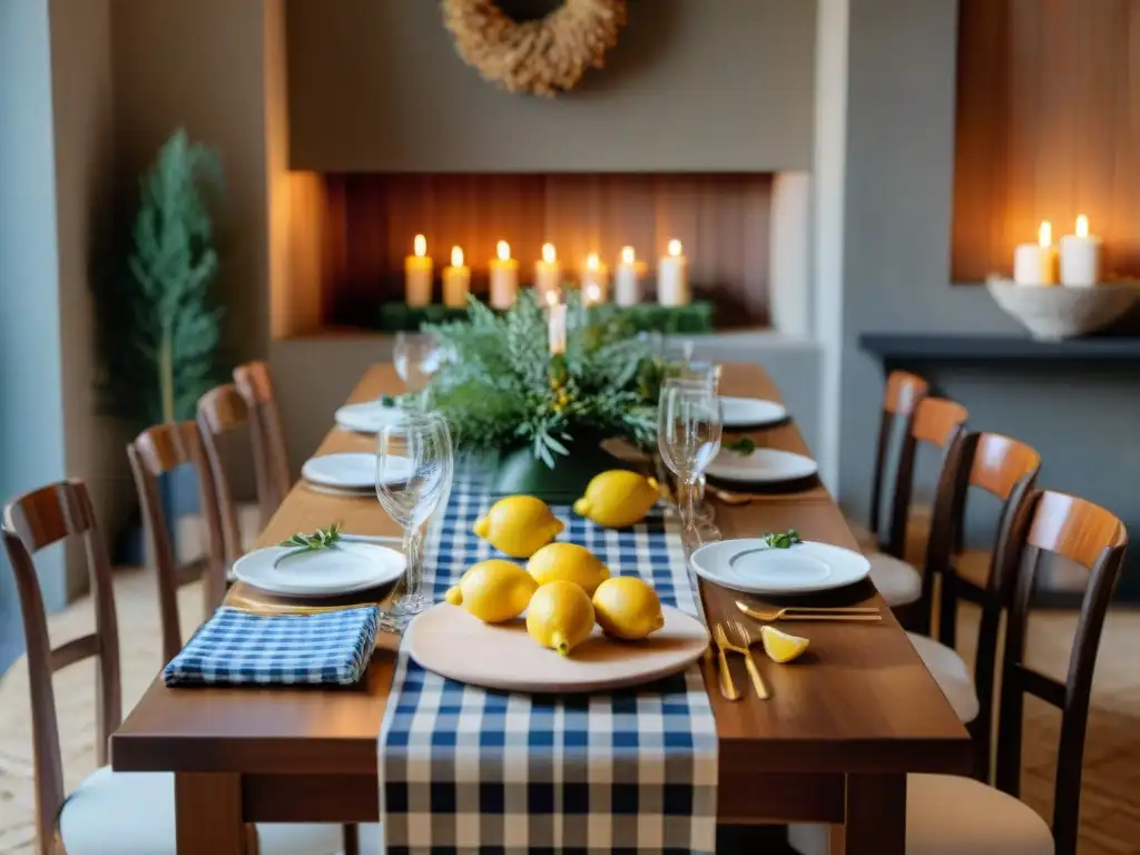 Una mesa de cocina italiana para eventos detalladamente decorada con menús tradicionales y ambiente festivo