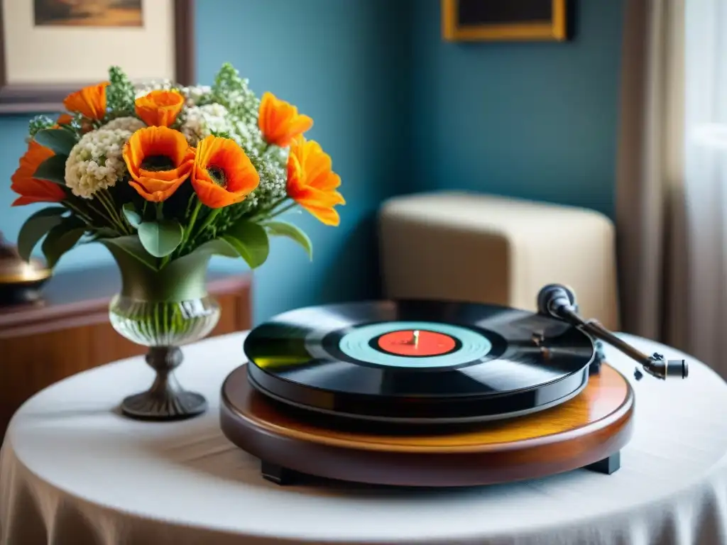 Una mesa elegantemente decorada con cubiertos de plata, copas de cristal y un ramo de flores frescas italianas