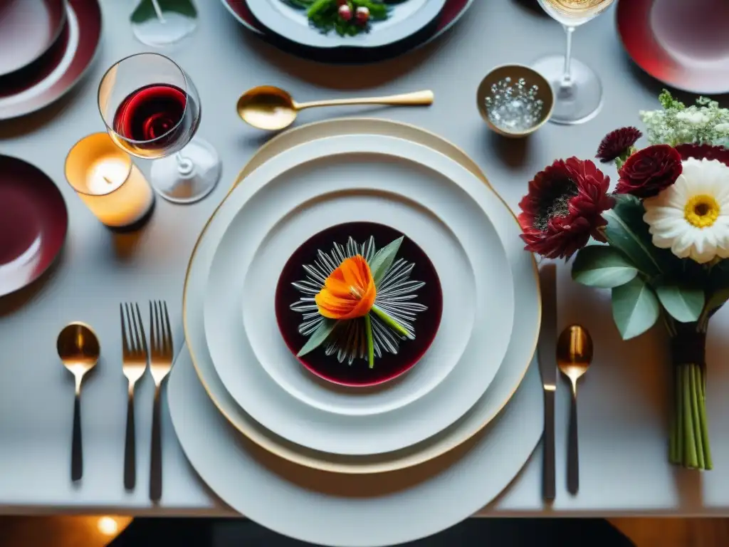 Una mesa elegante lista para una cena sofisticada con maridaje música clásica italiana