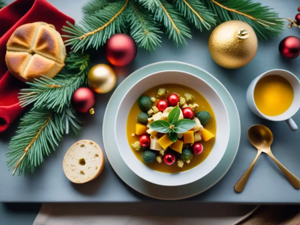 Una mesa navideña italiana tradicional, con platos icónicos y cálida decoración