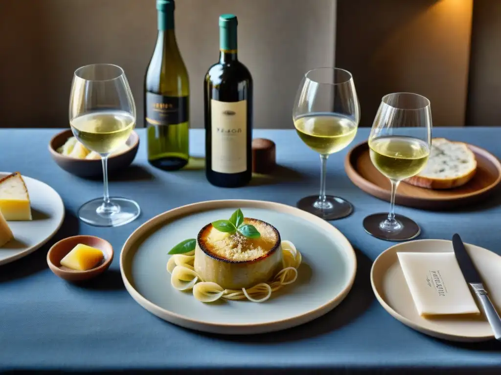 Una mesa delicadamente preparada con platos romanos y vinos de Lazio, ideal para maridajes de vinos de Lazio