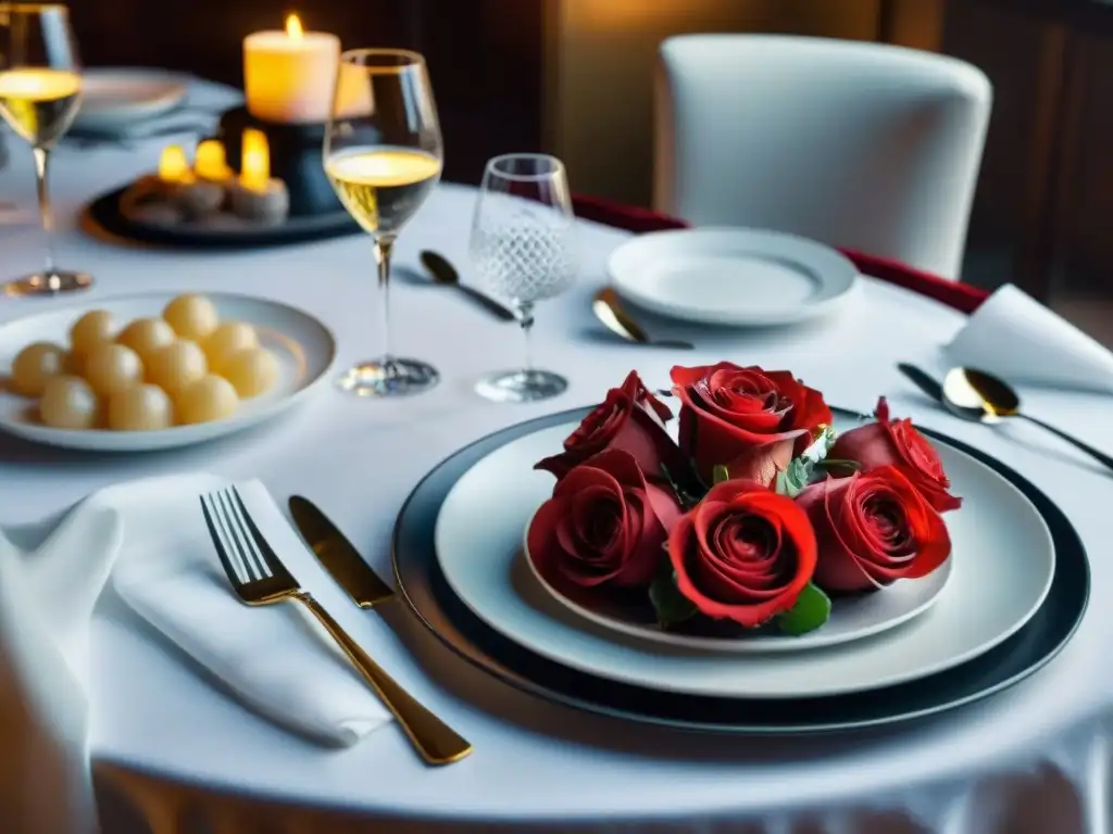 Una mesa elegantemente preparada en un restaurante exclusivo para ocasiones especiales