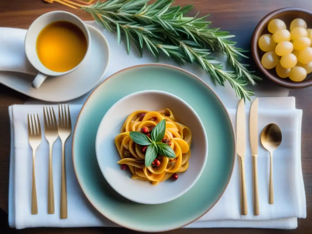 Una mesa exquisitamente puesta en un restaurante italiano tradicional con diez platos exclusivos