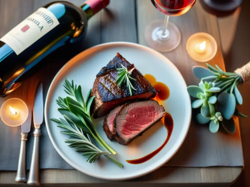 Una mesa rústica con Chianti Classico y carnes rojas, perfecta para un maridaje sofisticado y acogedor