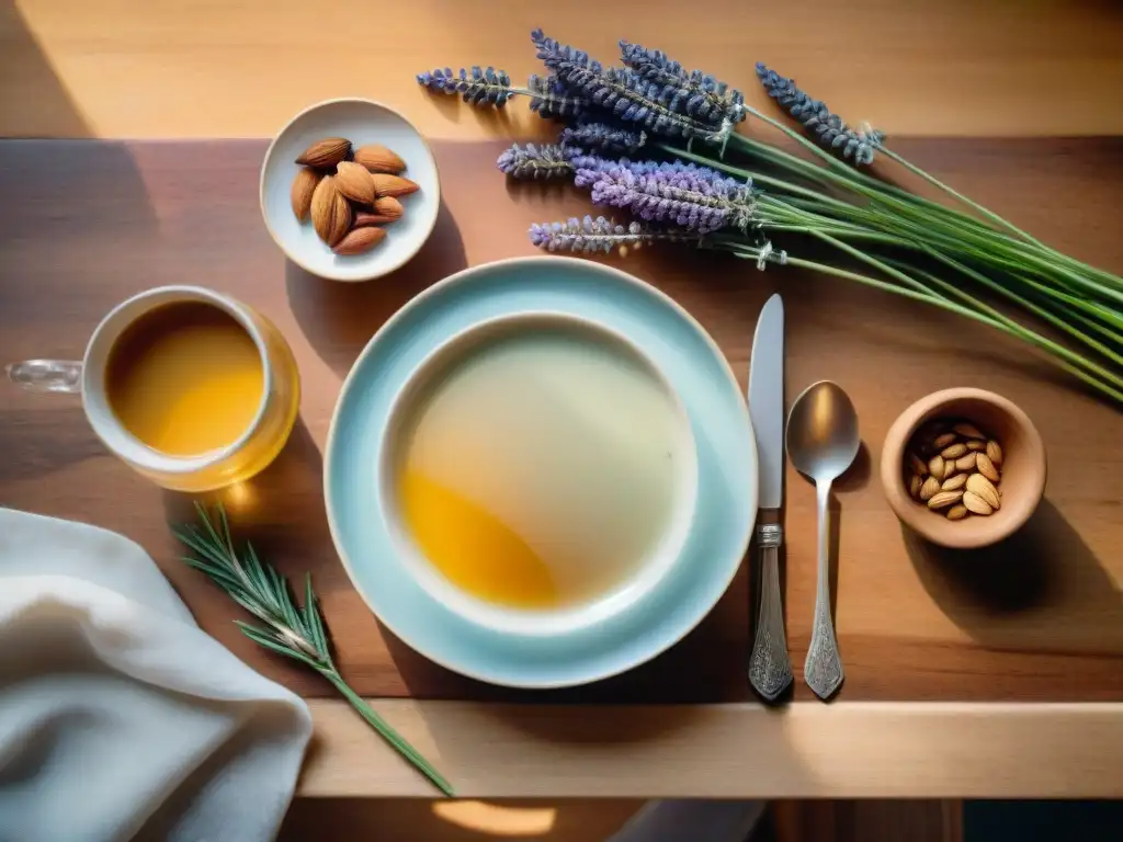 Una mesa rústica con un elegante postre italiano Biancomangiare, recetas antiguas y un toque de historia