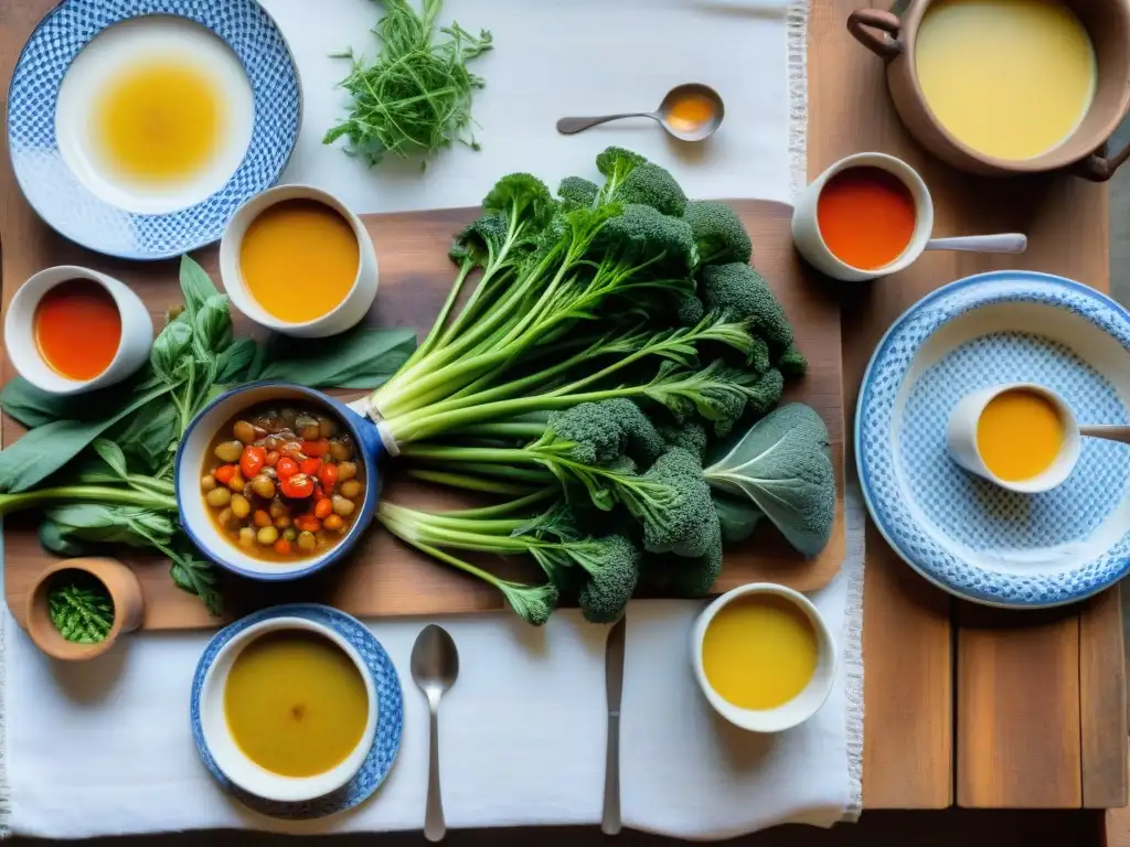 Una mesa rústica lista para un tradicional banquete Bagna Cauda en Italia