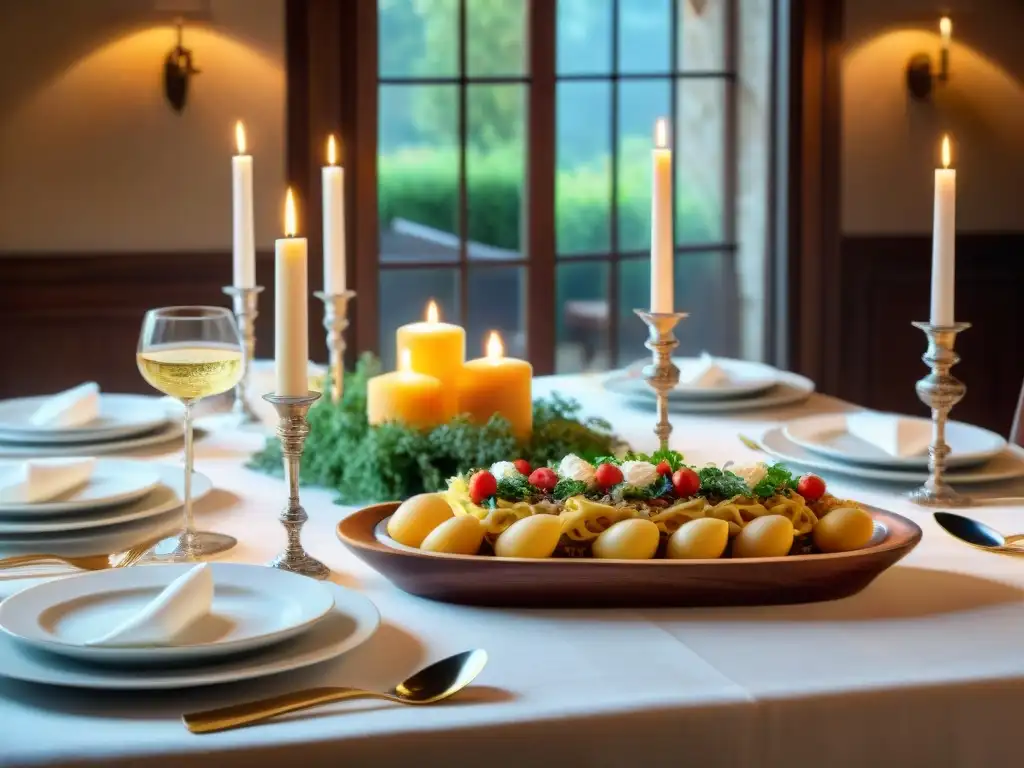 Una mesa rústica de madera lista para una celebración italiana con gastronomía tradicional y moderna