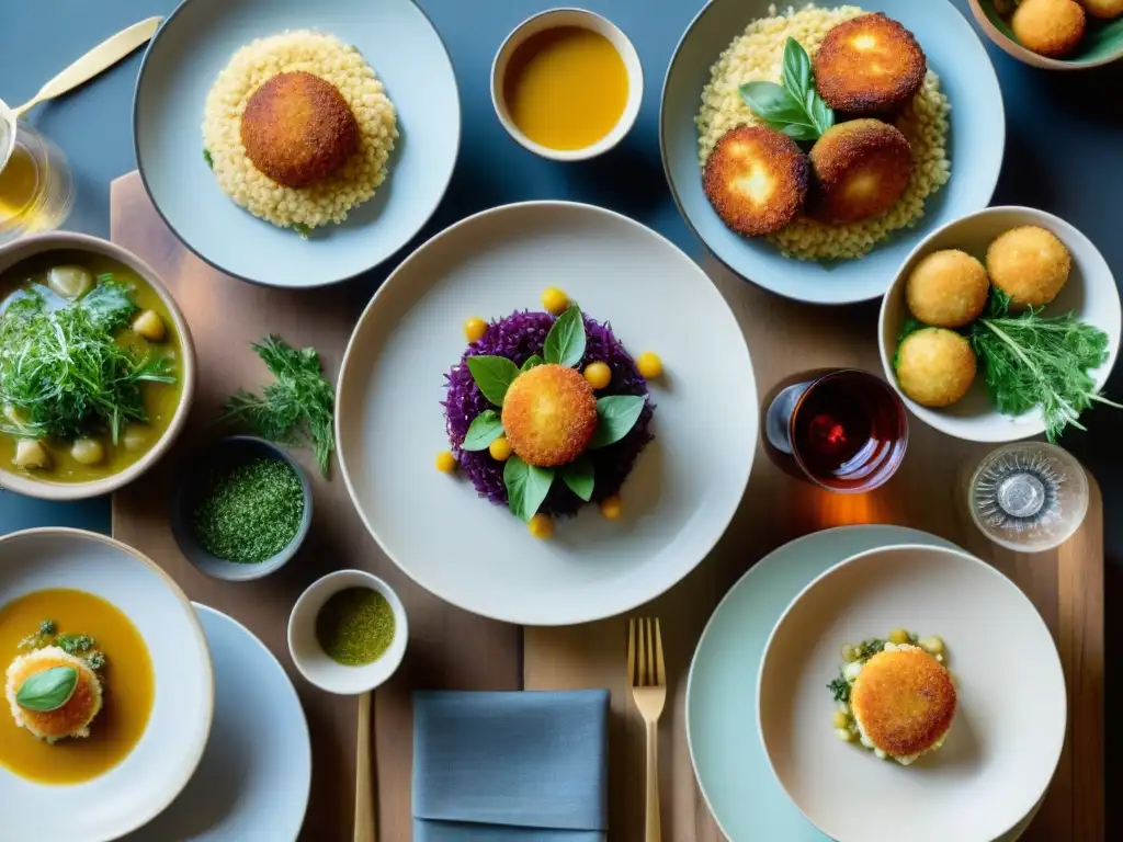 Una mesa rústica con platos coloridos que fusionan la influencia judía y la cocina italiana