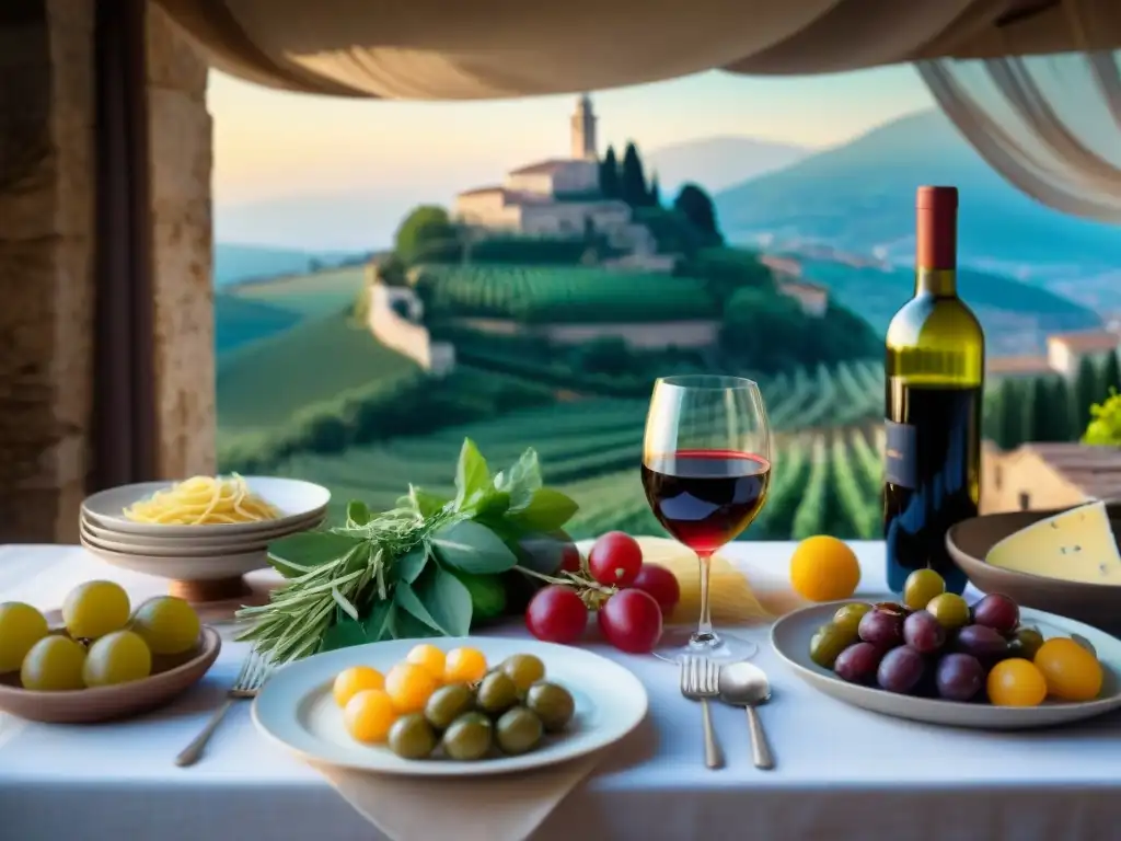 Una mesa tradicional italiana en Lazio con maridajes de vinos de la región y platos clásicos y modernos