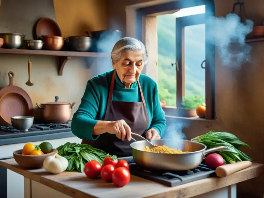 Una nonna italiana en su cocina tradicional, preparando con amor un plato delicioso