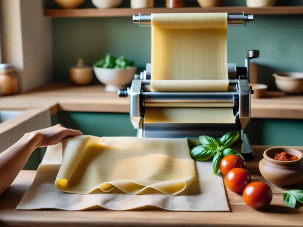 Una nonna italiana experta en cocina, elaborando pasta fresca en una cocina rústica del norte de Italia