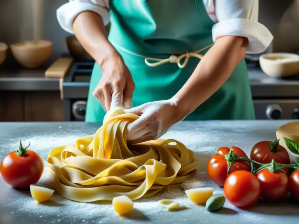 Una nonna italiana experta en cocina tradicional haciendo pasta a mano