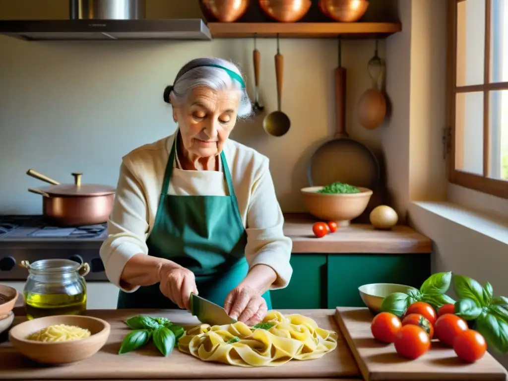 Una nonna italiana experta en cocina tradicional preparando tortellini