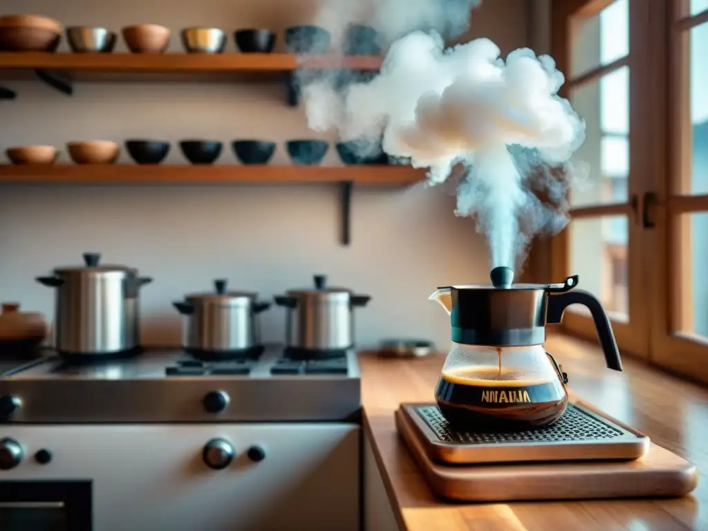 Una nonna italiana experta preparando espresso en cocina tradicional