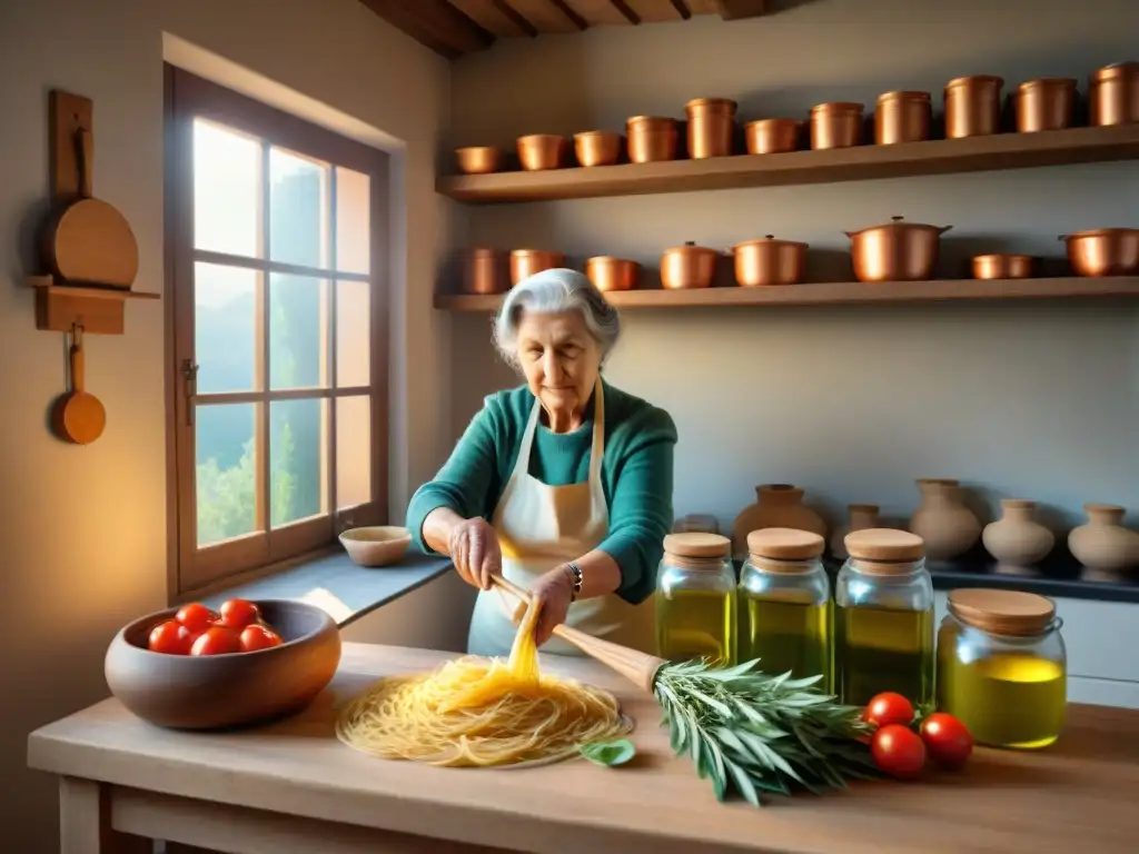 Nonna italiana experta en pasta fresca, revelando secretos conservación platos cocina italiana