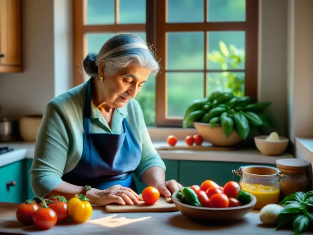 Una nonna italiana experta preparando platos icónicos en la cocina de estación