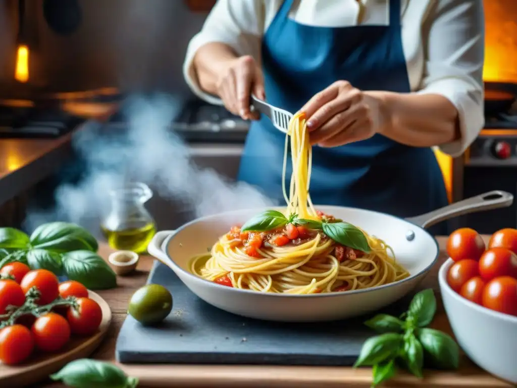 Nonna italiana preparando platos icónicos de cocina italiana tradicionales en cocina rústica