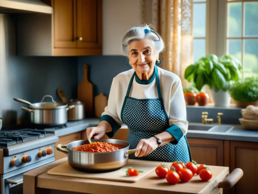 Nonna italiana preservando recetas familiares en cocina acogedora