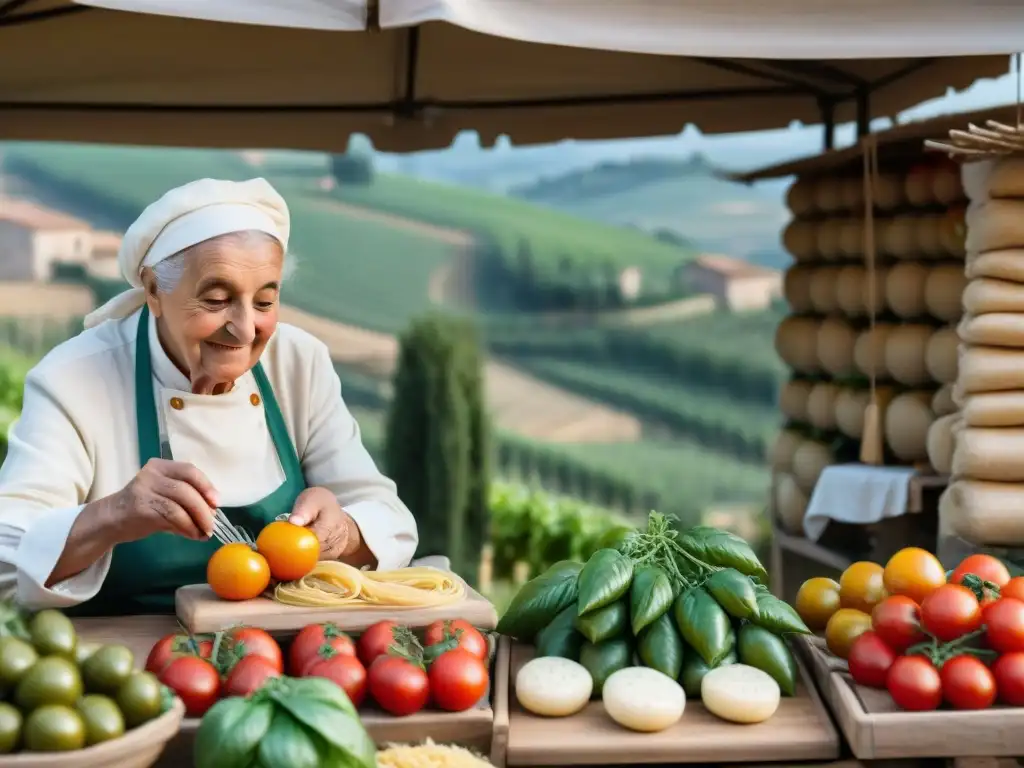 Una nonna italiana comparte secretos culinarios con jóvenes chefs en mercado de Toscana