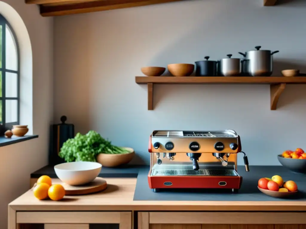 Una nonna italiana tradicional en una cocina rústica con gadgets modernos, fusionando tradición y tecnología en la cocina italiana