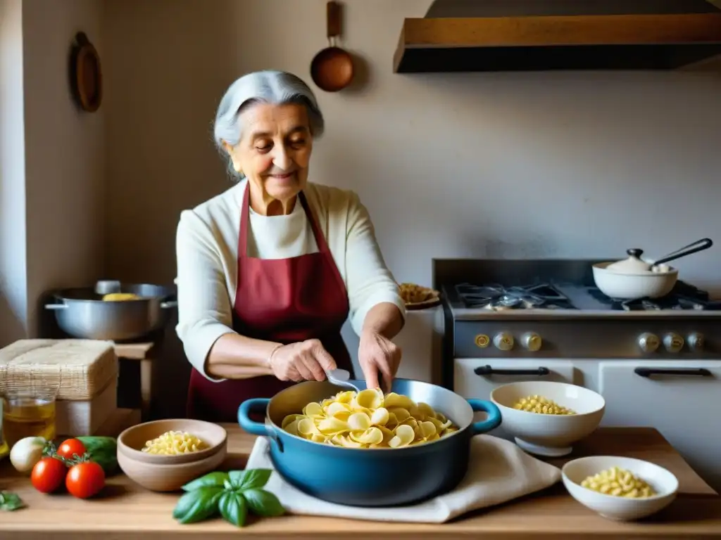 Una nonna haciendo orecchiette a mano en una cocina tradicional de Molise