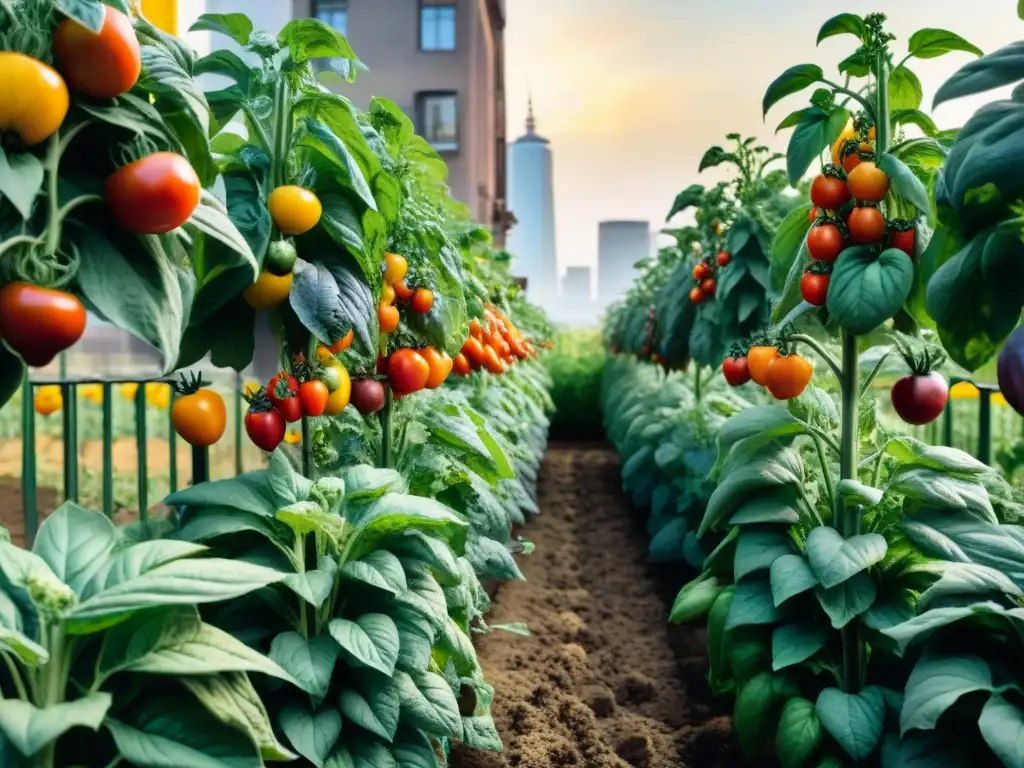 Un oasis urbano lleno de superalimentos italianos: tomates San Marzano, albahaca Genovesa, pimientos y berenjenas, bañados por el sol de verano