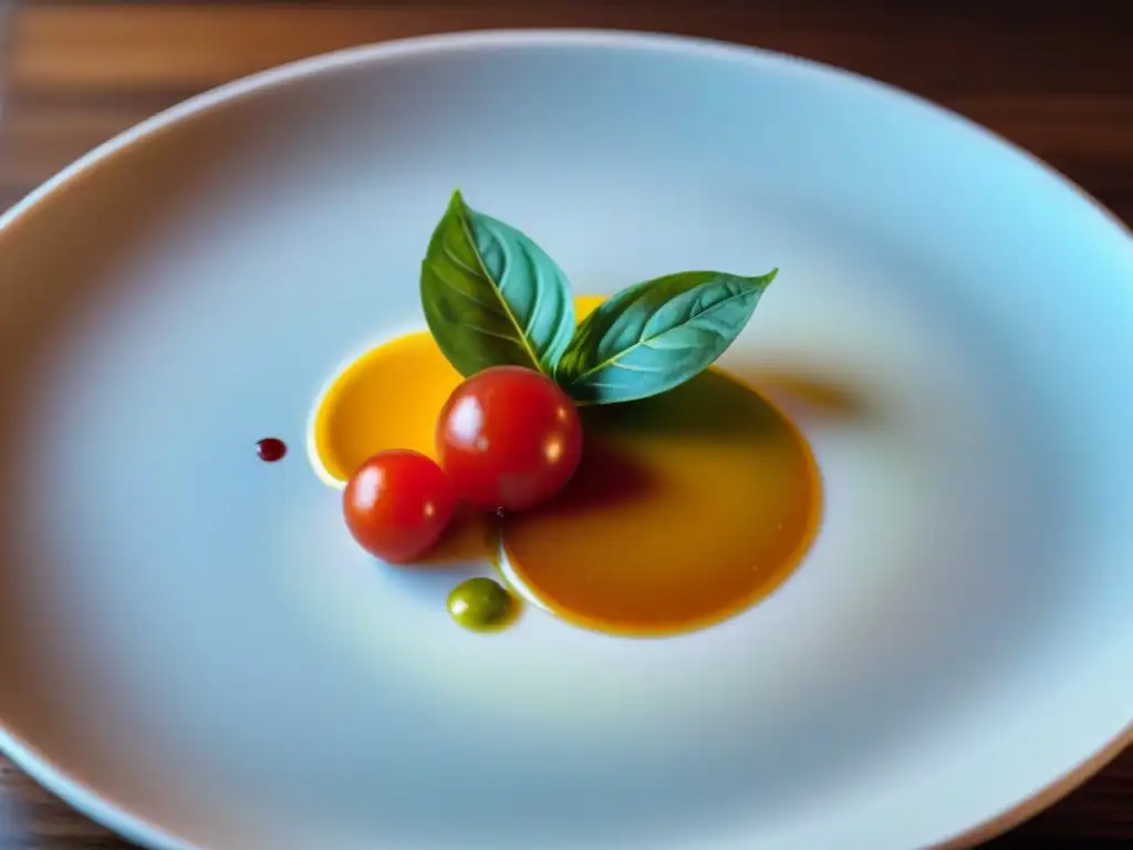 Obra de arte culinaria en restaurante italiano de alta gama, fusionando gastronomía con creatividad visual