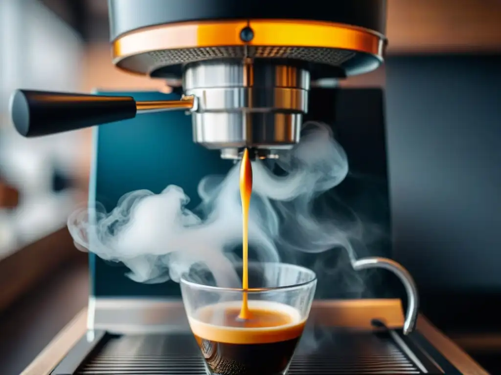 Una obra maestra de la ingeniería: cafetera italiana de acero inoxidable en acción, creando un aromático espresso