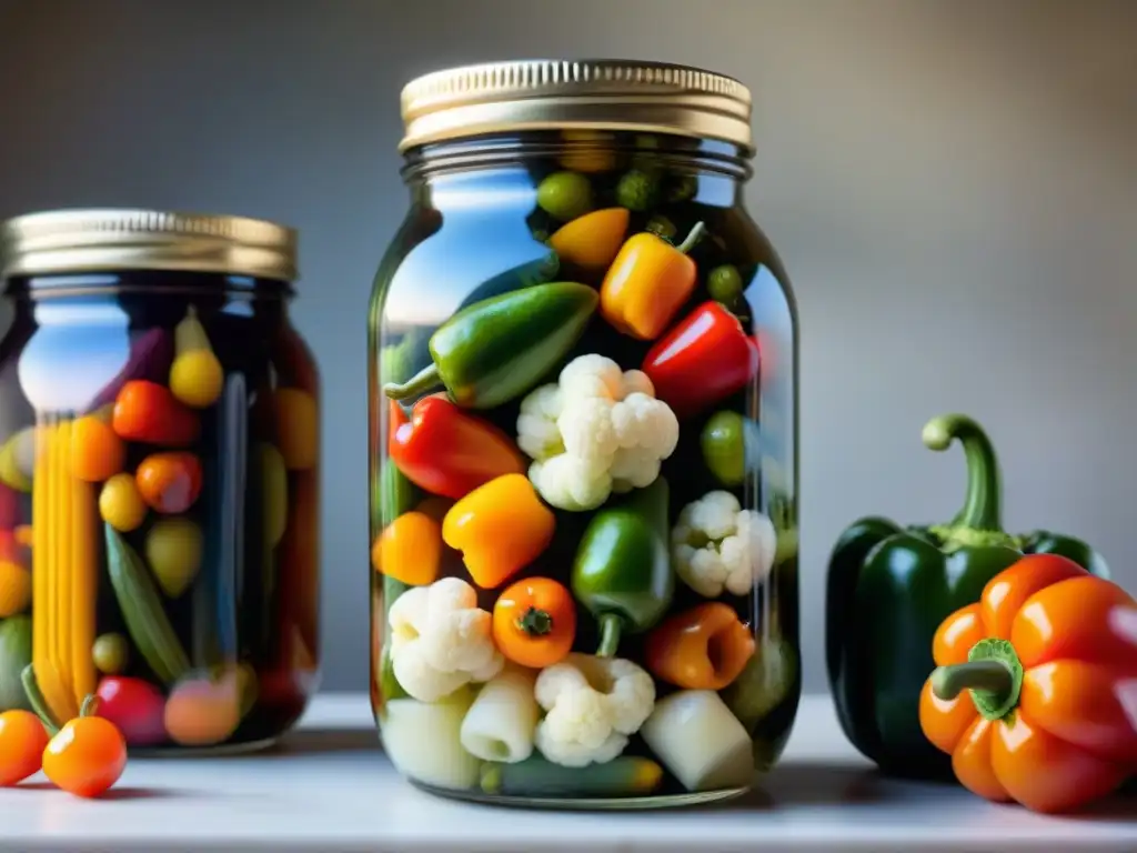 Una obra maestra de Giardiniera italiana fermentada receta tradicional en tarro de vidrio