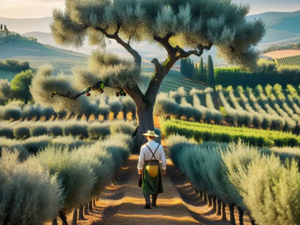 Un olivar pintoresco en la Toscana, Italia, donde se recolecta aceite de oliva