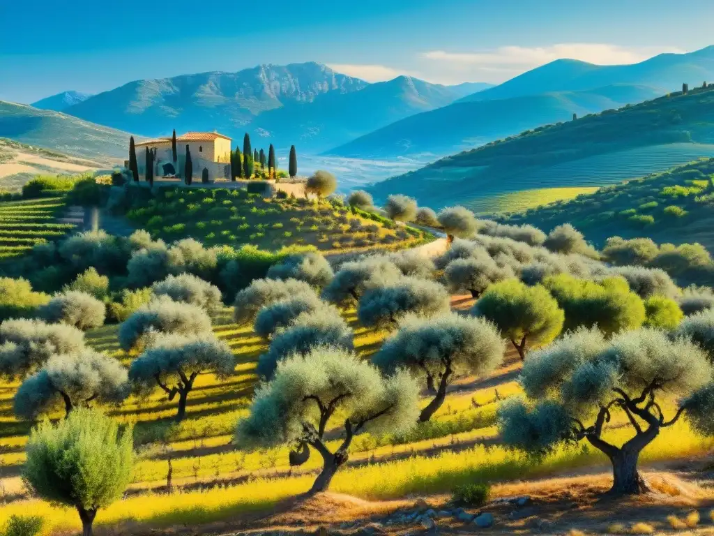 Plantación de olivos en Italia, con olivos maduros listos para la cosecha