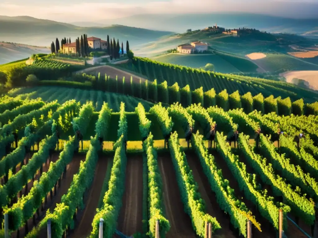 Un paisaje de ensueño con viñedos en Toscana, Italia, bañados por la luz dorada