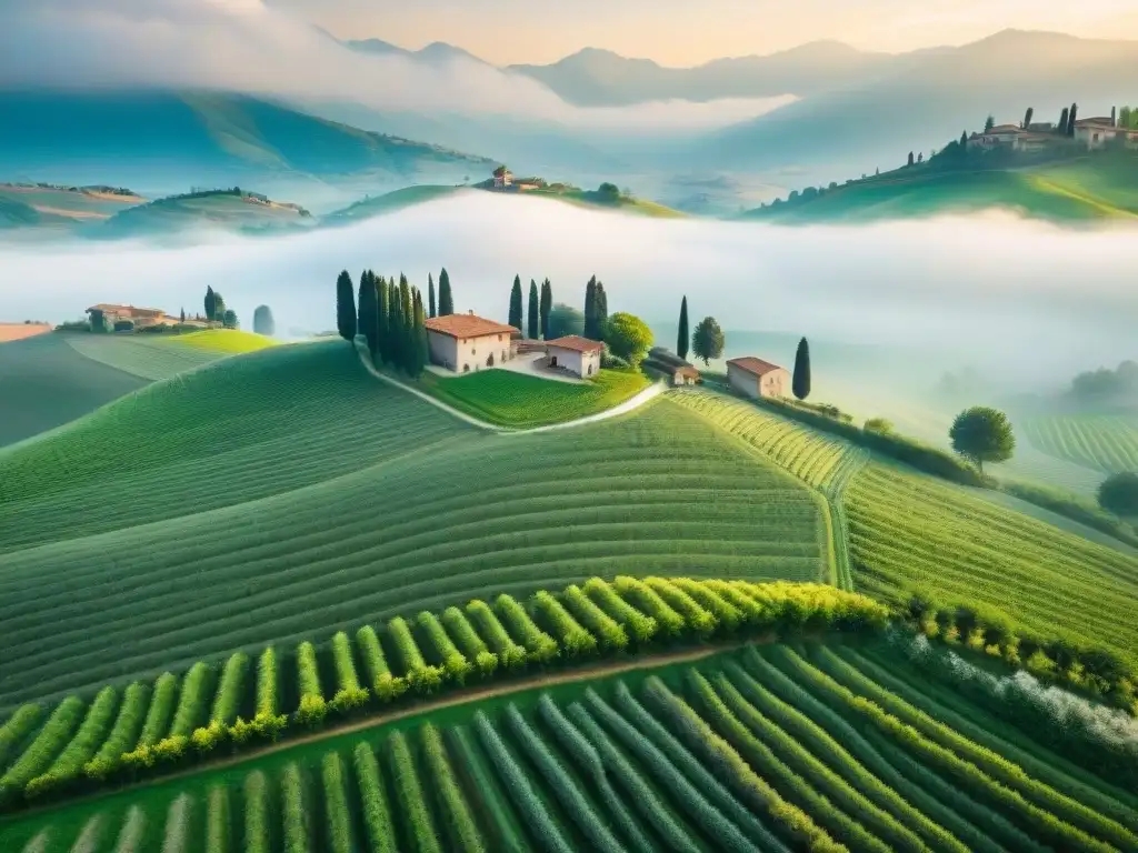 Paisaje idílico de las colinas italianas con vacas pastando