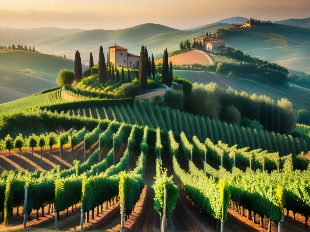 Un paisaje impresionante de viñedos en colinas de la Toscana, Italia