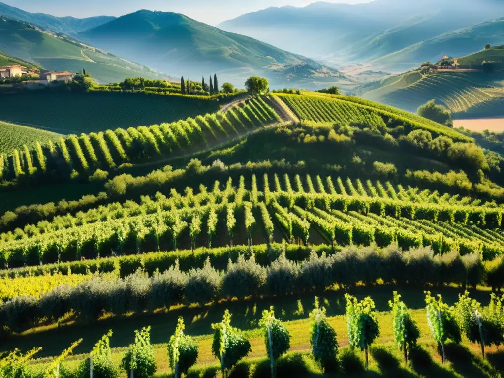 Un paisaje impresionante de los viñedos frondosos de Piamonte, Italia, con Trufas y vinos de Piamonte