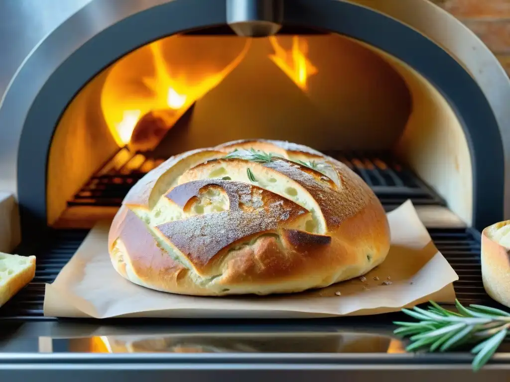 Pan tradicional italiano: horno de leña, focaccia dorada recién horneada y esencias mediterráneas