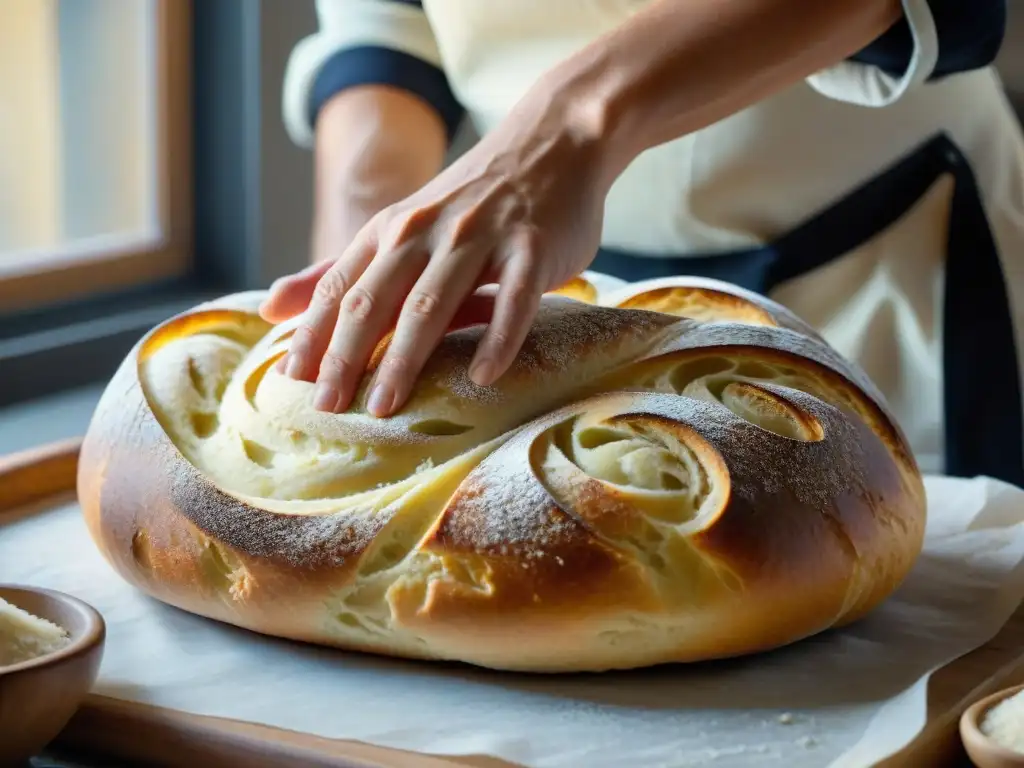 Un panadero experto moldea con mimo un pan italiano para platos gourmet, resaltando la tradición y destreza artesanal