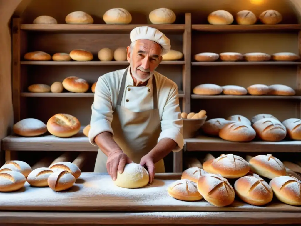 Panadero experto en pan Toscano en panadería tradicional de Toscana, historia del Pane Toscano Toscana