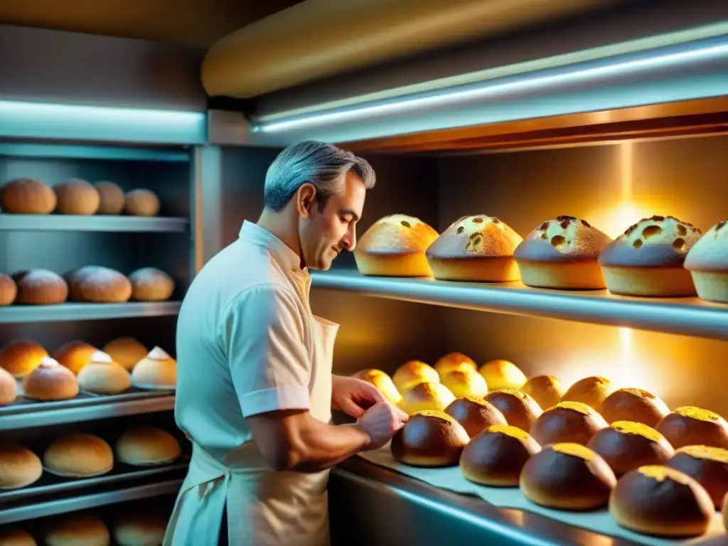 Un panadero experto amasando panettone en una bulliciosa panadería italiana, mostrando la historia, origen y evolución de esta delicia navideña