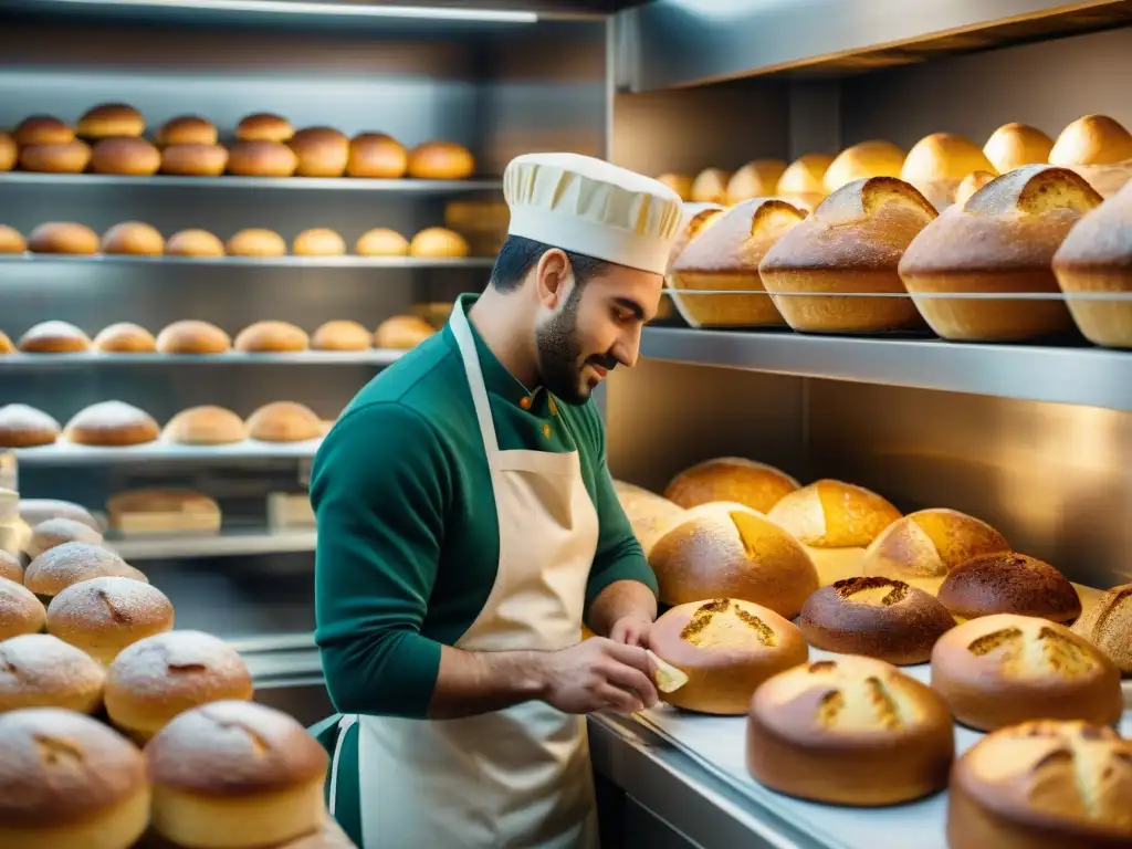 Un panadero experto elabora un Panettone en una panadería italiana en Milán durante la temporada navideña