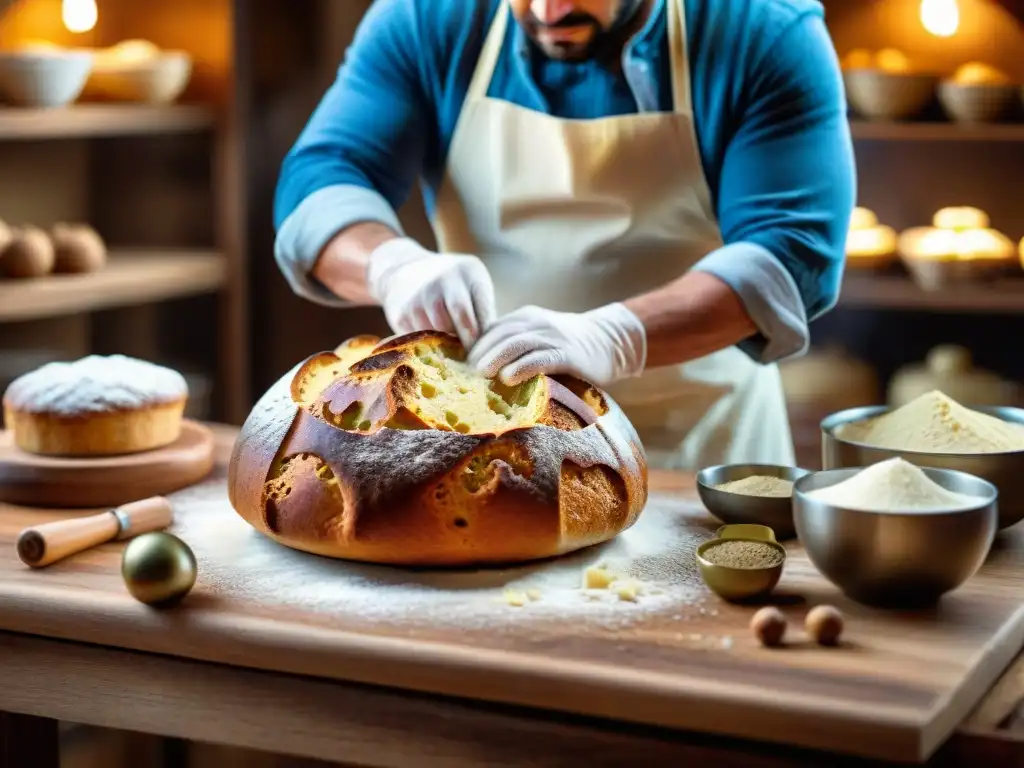 Un panettone artesanal delicioso, hecho a mano con pasión en una cocina rústica