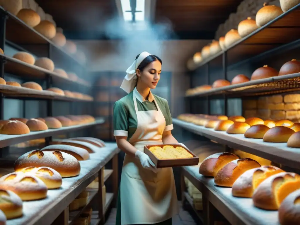 Panettone recién horneado en panadería tradicional de Milán con historia de origen y evolución