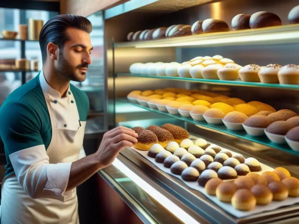 Un pastelero italiano crea postres tradicionales en una pastelería bulliciosa