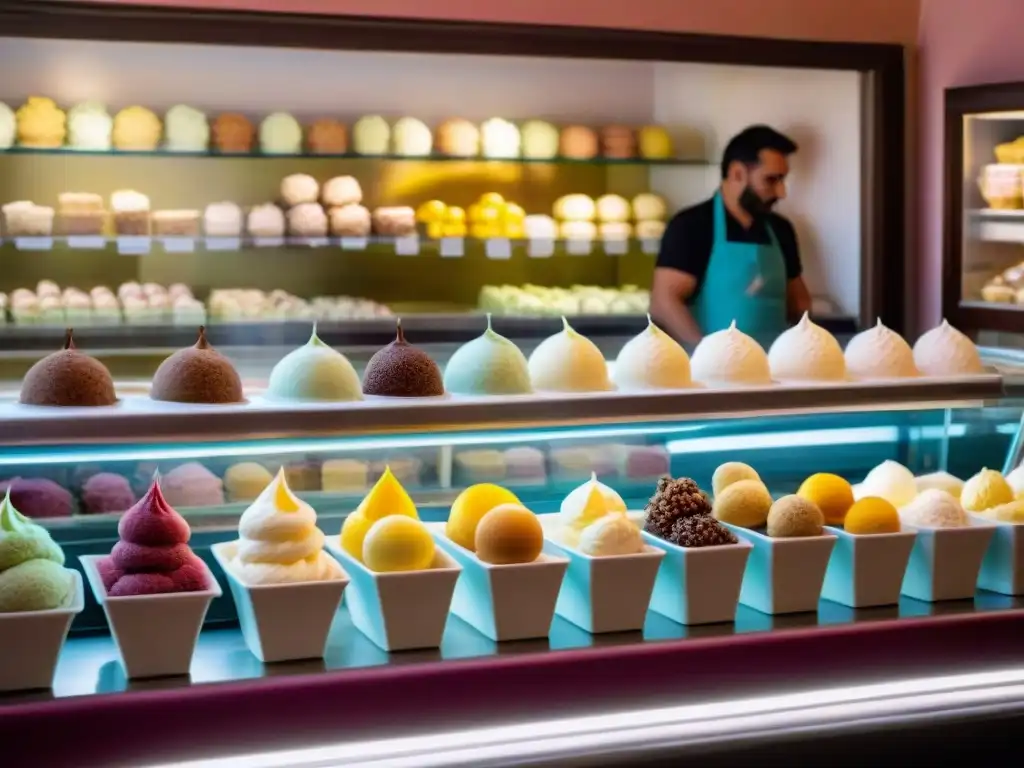 Personas disfrutando de gelato en una bulliciosa heladería en Florencia