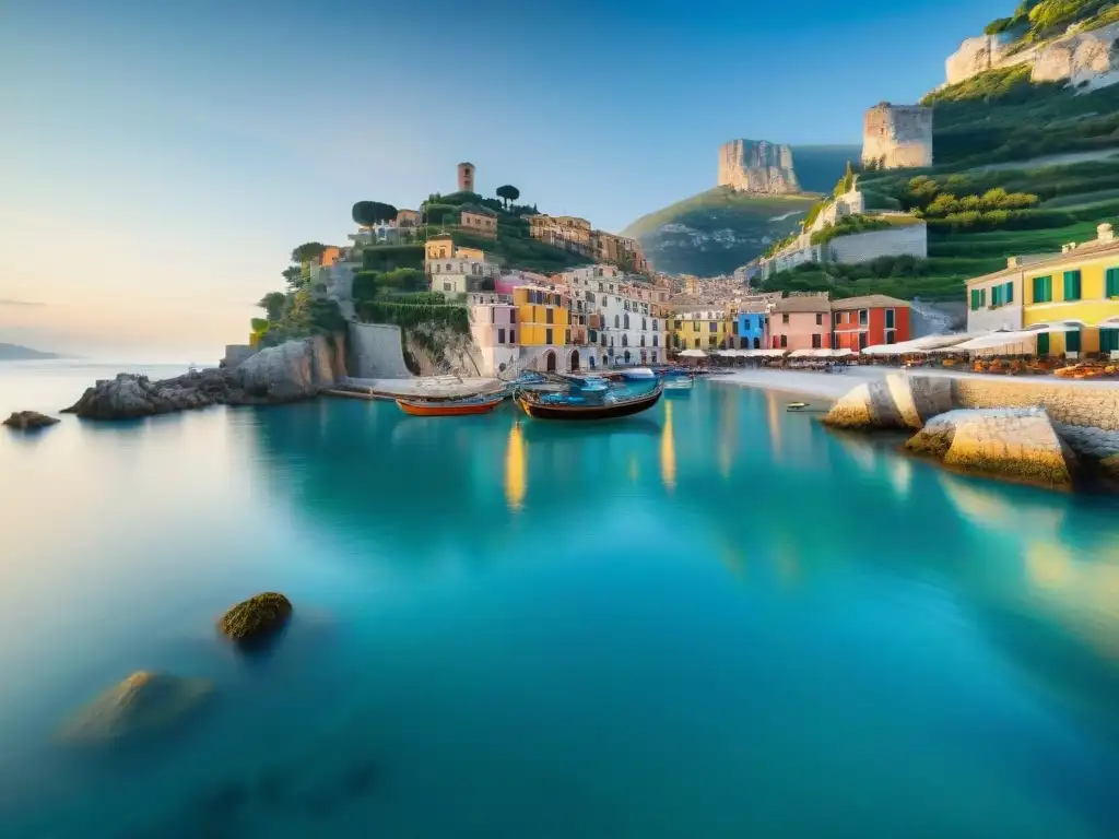 Pintoresco paisaje de una isla italiana con aguas azules, acantilados y cocina italiana innovadora en islas