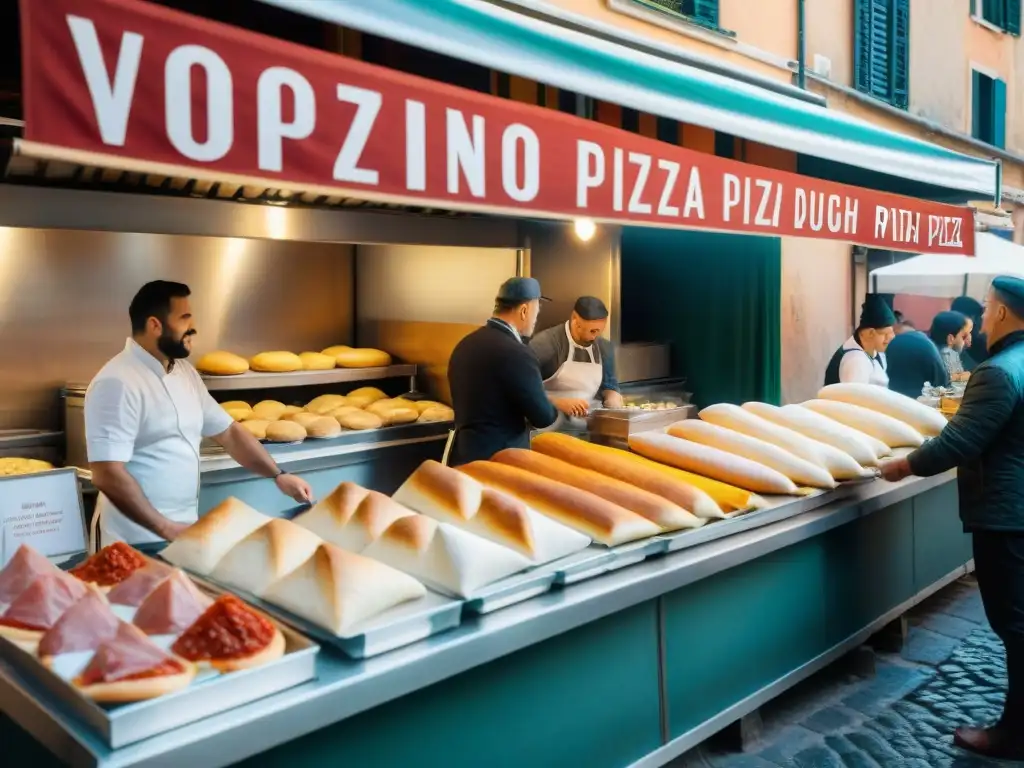 Revolution de la pizza callejera en Roma: vendedor experto prepara Trapizzinos mientras clientes esperan ansiosos