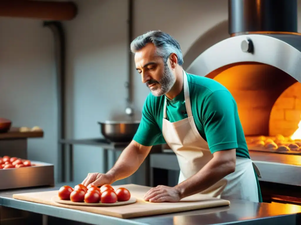 Franco Pepe concentradísimo elaborando una pizza napolitana en su famosa pizzería, mostrando su pasión y destreza artesanal