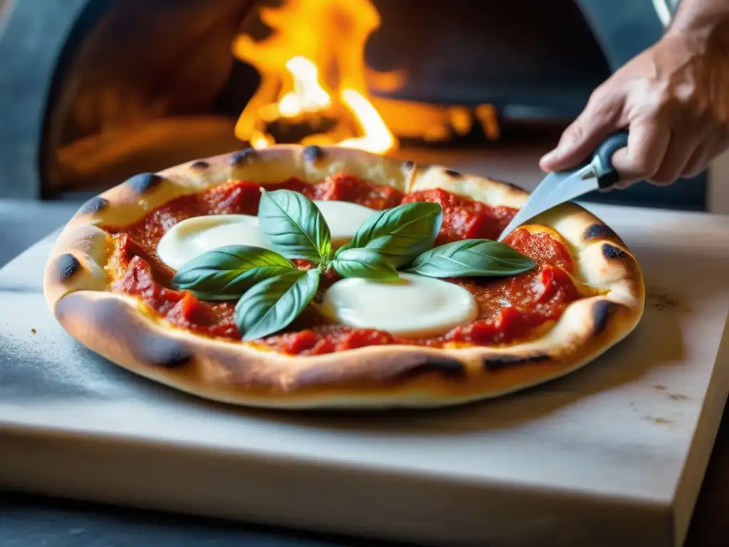 Un pizzaiolo experto creando una pizza napolitana en una pizzería tradicional en Nápoles