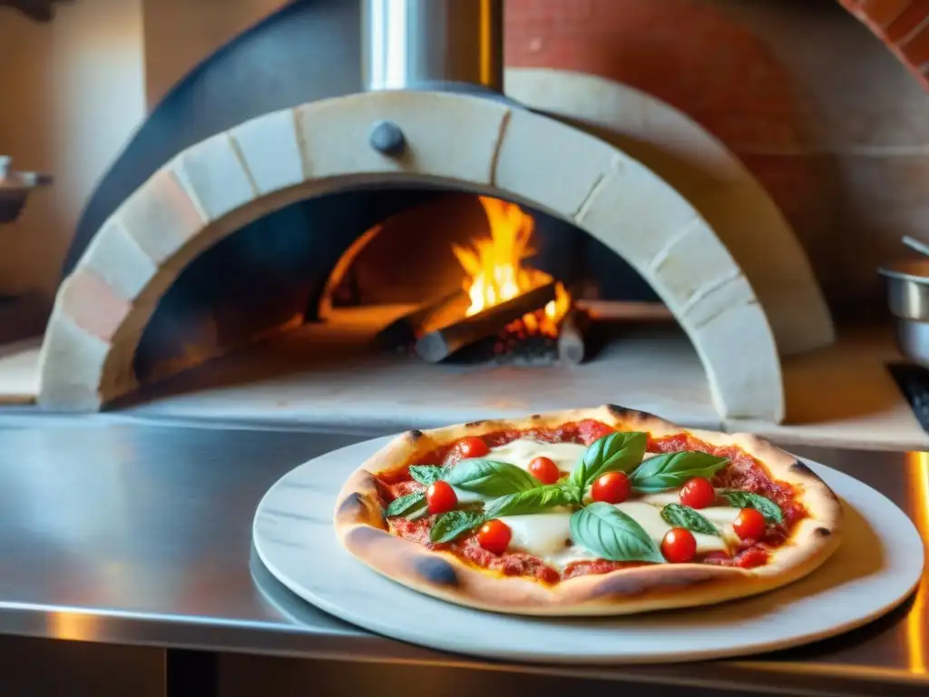 Un pizzaiolo experto combina sabores en una pizzería italiana moderna